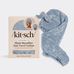Coastal Blue Plush Microfiber Hair Towel Turban, KITSCH